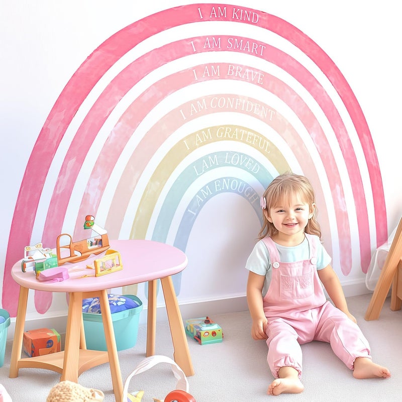 Kingarch Large Colorful Rainbow Wall Decals, Insparational Peel and Stick Fabric Nursery Wall Decor, Removable Home Room Wall Decor Murals Stickers for Kids Girls Toddler Bedroom Living Room Playroom - Image 1